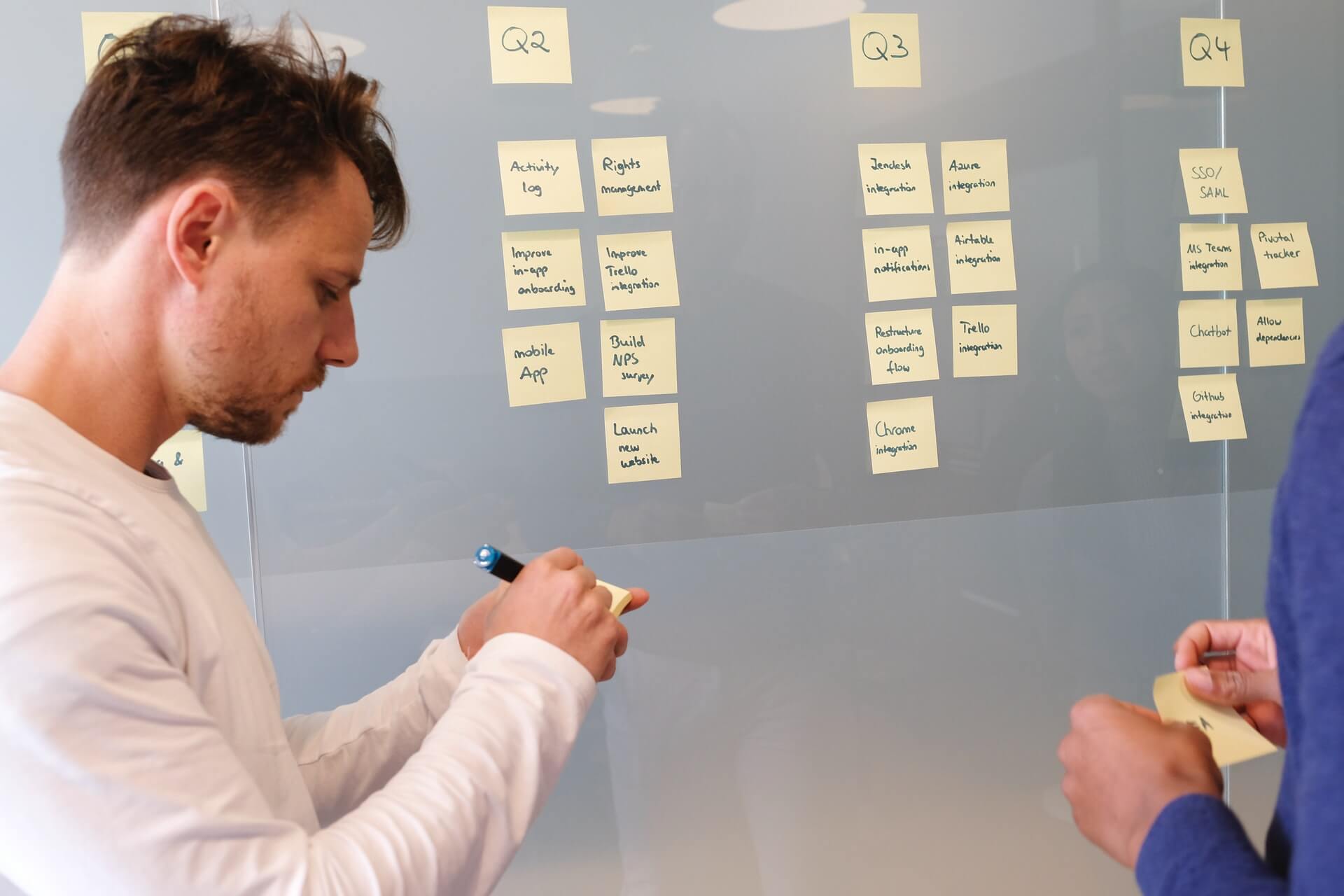 Image of a man standing at a Kanban board